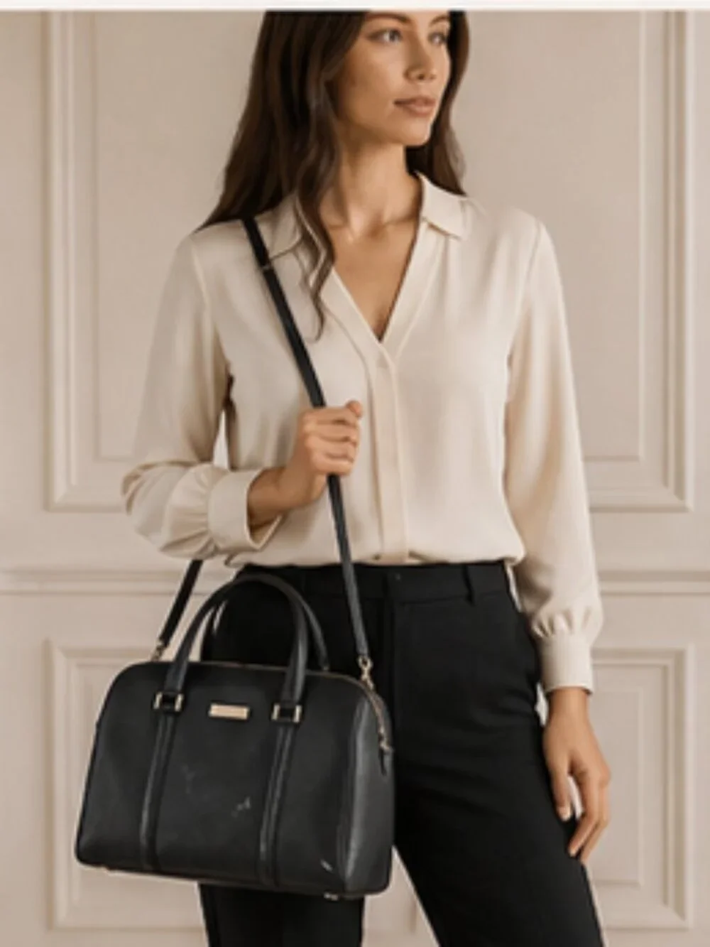 Kate Spade Black Satchel Gold Hardware Structured Bag